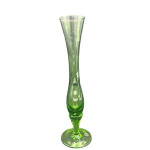 Bud Vase Danish Design Hand Crafted Green Blown Glass Made In Italy 10" Tall